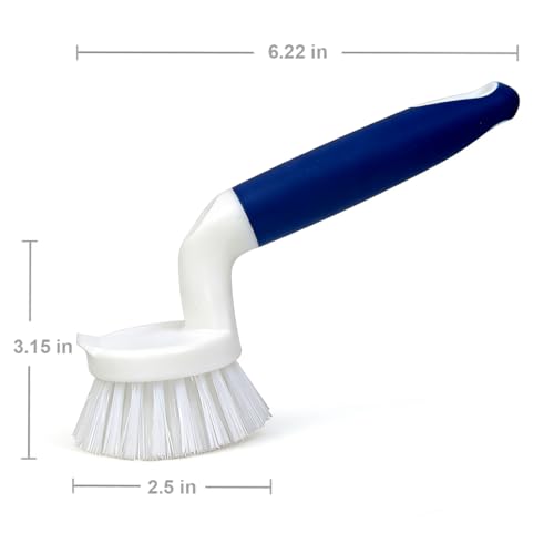 2-Pack Kitchen Dish Brush with Handle & Built-In Scraper for Sink & Tile