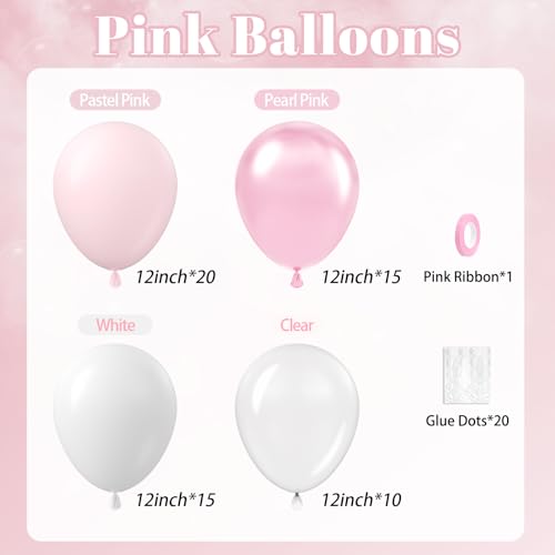 60pcs Pink and White Balloon Arch Kit for Wedding Birthday Baby Shower