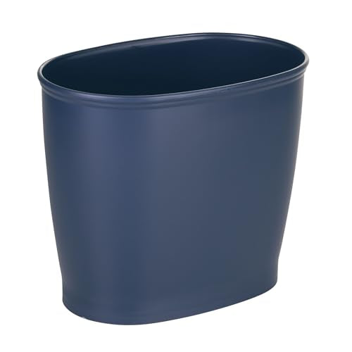 Slim Plastic Bathroom Trash Can, Navy Blue - Small 2.1 Gallon Waste Basket for Bedroom, Office, and Dorm