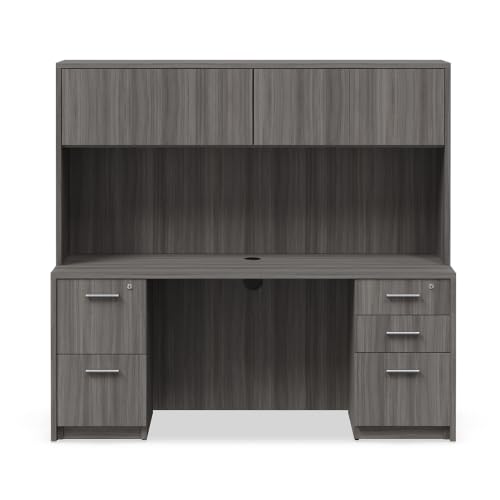Executive Credenza Desk with Hutch Storage - Commercial Office Workstation