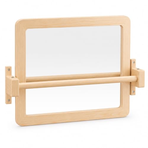 Montessori Baby Mirror with Pull Up Bar, Solid Wood Wall-Mounted Trainer