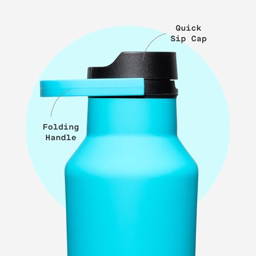 Corkcicle Sport Canteen - Keeps Drinks Cold 25 Hours - Stainless Steel Water Bottle - Triple-Insulated - Spill-Proof - Summer Drinkware Gift - Keeps Drinks Ice Cold - 20 oz - Capri Blue