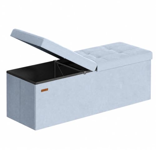 43-Inch Velvet Storage Ottoman Bench with Flipping Lid, Pale Blue