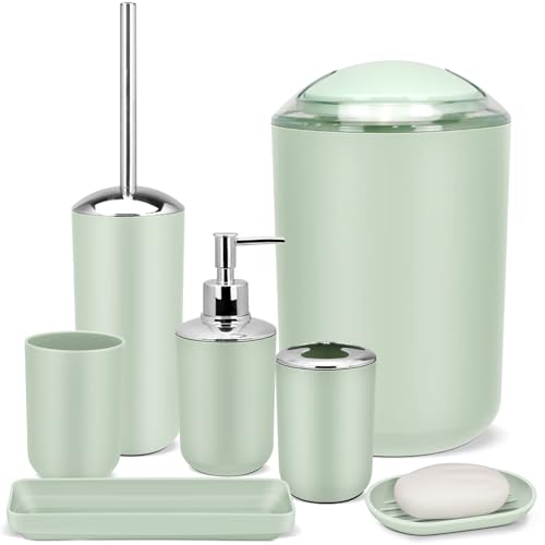 7-Piece Bathroom Accessory Set with Trash Can, Toilet Brush, and Soap Dispenser