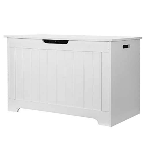 30-Inch Wooden Toy Storage Chest with Safety Hinges - White Toy Bench Box