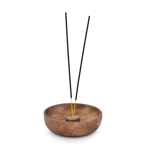 Handmade Mango Wood Incense Stick Holder Bowl - 5-Inch Ash Catcher