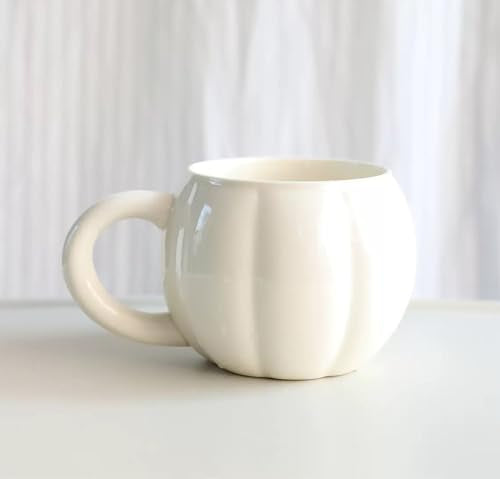 HOPOYGOS White Pumpkin Mug - Large 17oz Ceramic Coffee & Tea Cup, Fall Halloween Decor