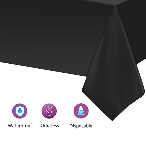 Black Disposable Plastic Tablecloths 2-Pack - 54 x 108" Rectangle Table Covers