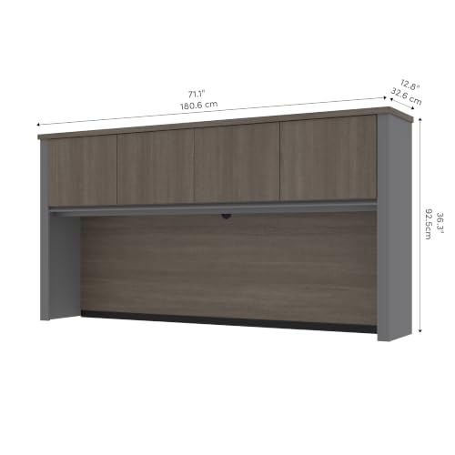 72-Inch Office Desk Hutch with 4 Doors and Wire Management, Bark Grey