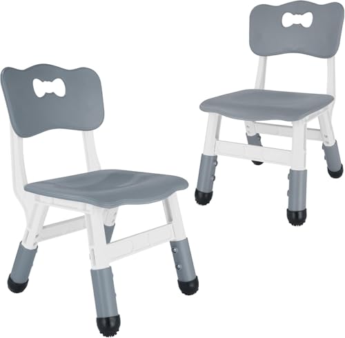 Adjustable Kids Chairs (2 Pack) - Sturdy Toddler Chair for Ages 3-8, Grey