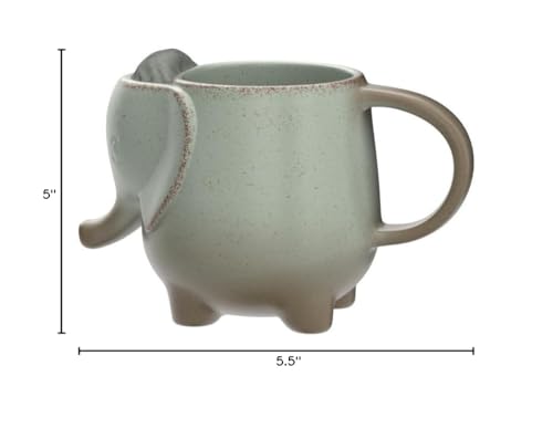 15oz Green Elephant Ceramic Tea Mug with Tea Bag Holder - Handcrafted Gift