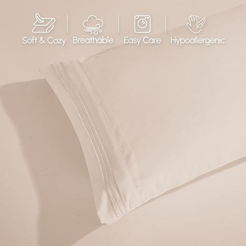 Elegant Comfort King Bed Sheet Set - 4-Piece Embroidered Microfiber, Cream