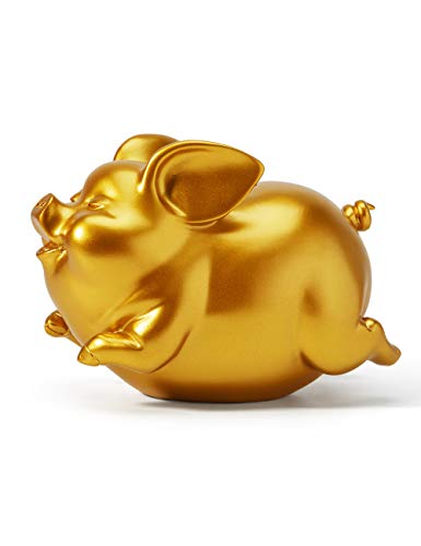 Gold Pig Coin Bank Sculpture Modern Home Decor 8.3 Inch
