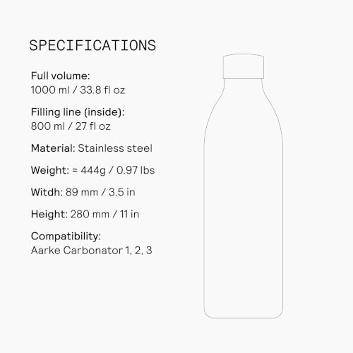 Aarke Carbonator 3 Travel Bottle 34oz Stainless Steel BPA-Free, Compatible with Carbonator 3
