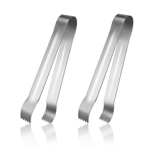 YAFIYGI 2-Pack Small Stainless Steel Ice Tongs for Bar & Kitchen, Multi-Purpose Food Serving Utensils