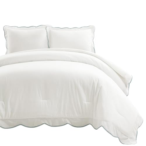 Coastal Scalloped Edge Comforter Set, 3-Piece Full/Queen Cotton Bedding