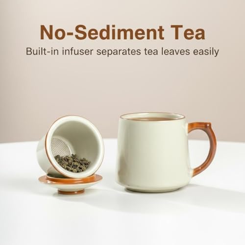 HAFTOLYR Yellow Ru Kiln Ceramic Tea Cup with Infuser & Lid 400ml – Colorful & Durable