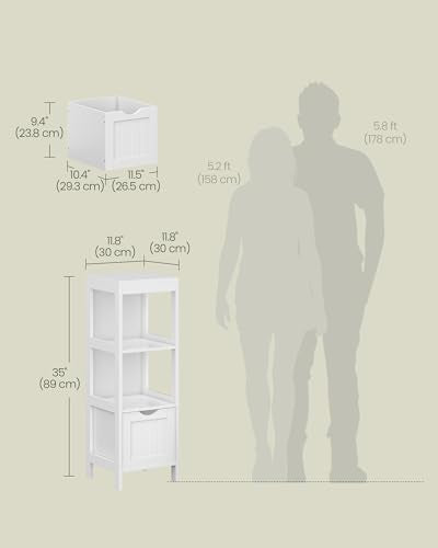 Slim Bathroom Floor Cabinet with 2 Drawers and Open Shelf, 35-Inch White