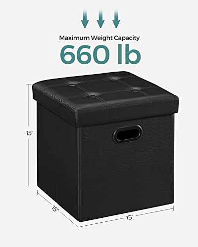 15-Inch Collapsible Storage Ottoman Cube with Handles, Synthetic Leather