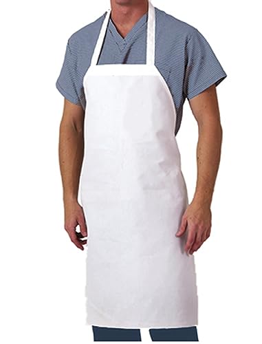 Heavy Duty White Cotton Bib Apron - 35" x 28" Durable Kitchen Apron