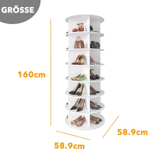7-Tier Rotating Shoe Rack Tower Spinning Round Carousel Organizer White
