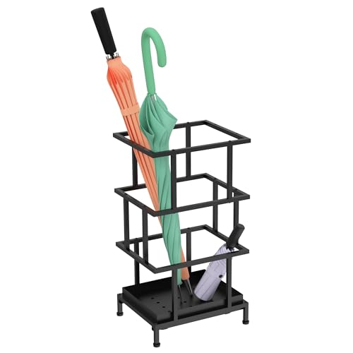 Metal Umbrella Stand for Entryway with Drip Tray and Adjustable Feet