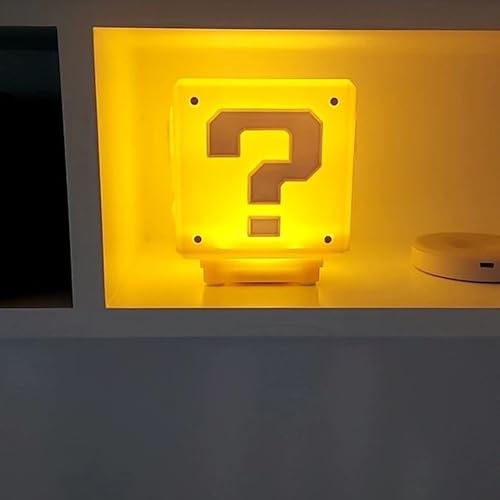 Question Block LED Night Light with Sound Effects, Rechargeable Desk Lamp