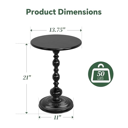 Small Round Side Table - Metal Pedestal End Table for Living Room, Black