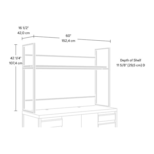 60-Inch Desk Hutch with Open Shelves, Industrial Brown & Grey Storage