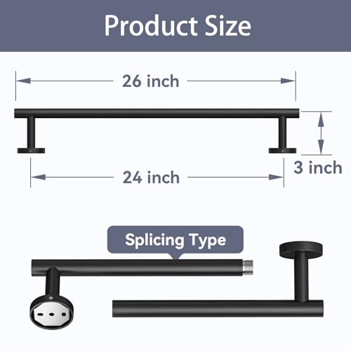 Bubxo Matte Black 24 Inch Bathroom Towel Bar - Wall Mounted SUS304 Rod