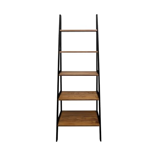 5-Shelf Solid Wood Ladder Bookcase, 72-Inch Tall Two-Tone Display Storage