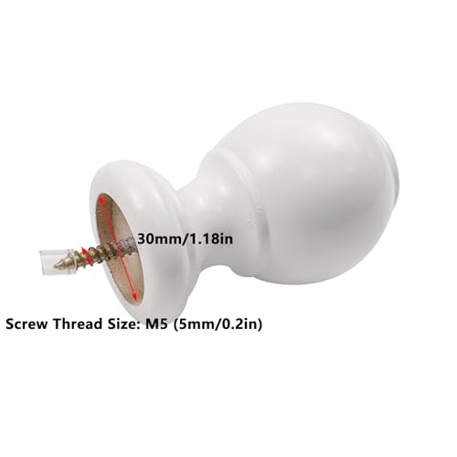 Wooden Curtain Rod Finials, 1-Inch End Caps for 28mm Rods, White, 2-Pack