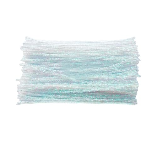 Iridescent Sparkly Tinsel Craft Stems 6mm x 12 Inch, 200 Pack - Colorful White