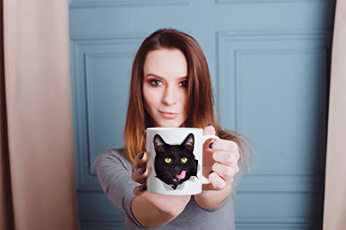 Winston & Bear Thirsty Black Cat Mug - 11oz Ceramic Funny Gift (Hungry Black Cat Variant)
