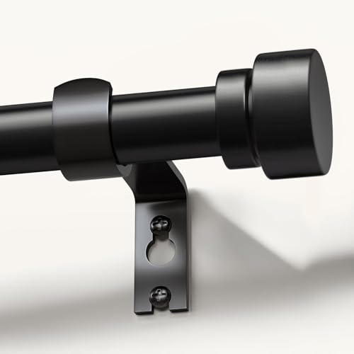 Adjustable Heavy Duty Black Curtain Rod 32 to 60 Inch with Decorative Finials