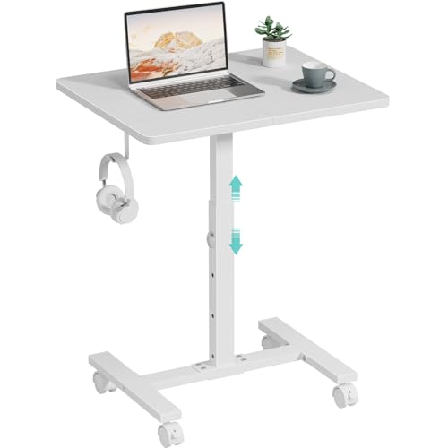 Adjustable Rolling Laptop Desk, C-Shaped Mobile Bedside Table with Wheels