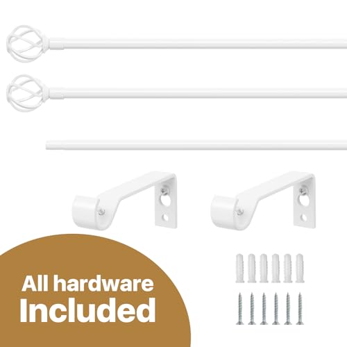 Adjustable White Curtain Rod 32-50 Inch with Twisted Cage Finials