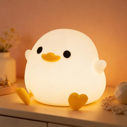 Cute Duck Night Light, Rechargeable Squishy Silicone Nursery Lamp
