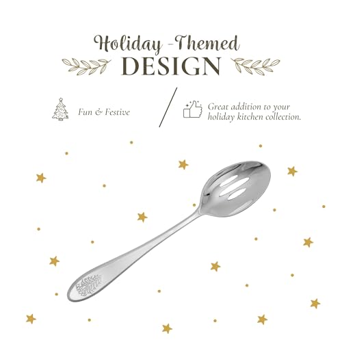 Spode Christmas Tree 10" Slotted Serving Spoon, Holiday Flatware for Festive Gatherings, Christmas Serving Utensils - 18/10 Stainless Steel Decorative Flatware for Christmas Table Settings