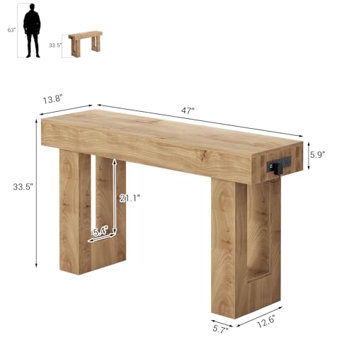 47-inch Console Table with Power Outlets, USB Ports and Sensor Light