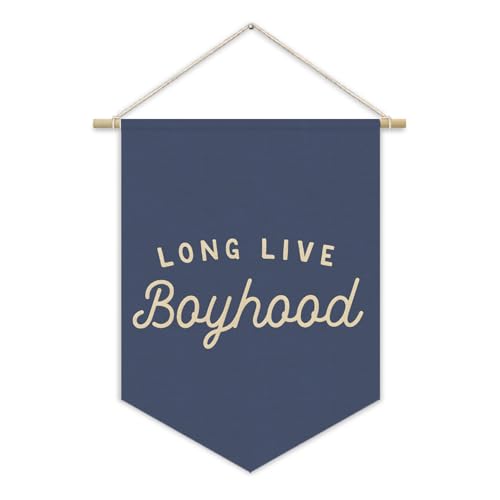 Long Live Boyhood Canvas Wall Banner, Navy Blue Nursery Playroom Decor