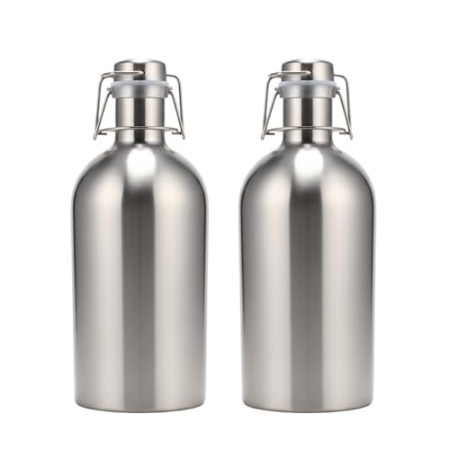 64 oz Stainless Steel Beer Growler Set - Leak-Proof Flip Top Canteen (2-Pack)
