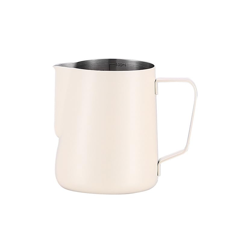 Milk Frothing Pitcher,(350ml/12oz) Steaming Pitchers,Stainless Steel Milk Cup,Cappuccino Latte Art Coffee,Barista Steam Pitchers,Temperament White