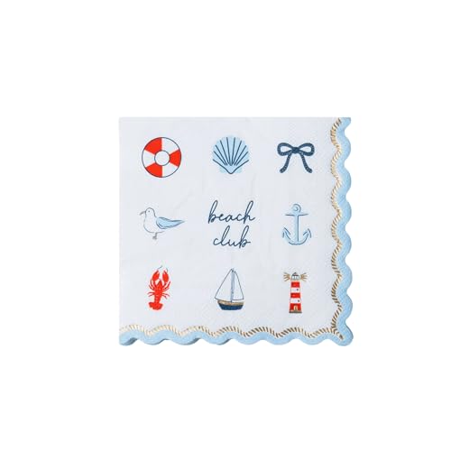 Bonjour Fête Nautical Cocktail Napkins 5-inch Pack of 20 for Summer Parties