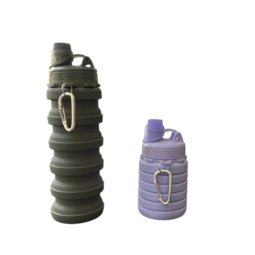 Collapsible Silicone Water Bottle 500ml Foldable Travel Sports Flask with Buckle