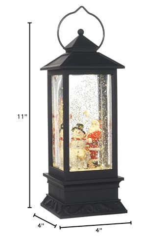 Lighted Snow Globe Lantern: 11 Inch, Black Holiday Water Lantern by RAZ Imports (Santa and Snowman)
