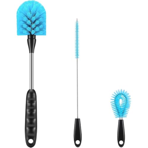 3-in-1 Long Handled Bottle Brush Set - 12.2 Inch Straw & Cup Cleaner (Blue)