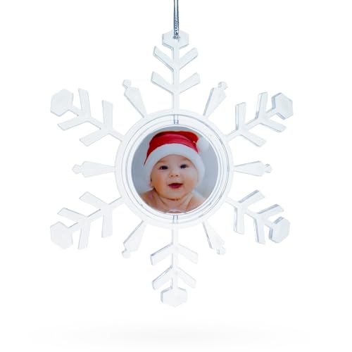 Clear Plastic Snowflake Frame Ornament - 4.45in x 3.9in, Shatterproof Christmas Decor