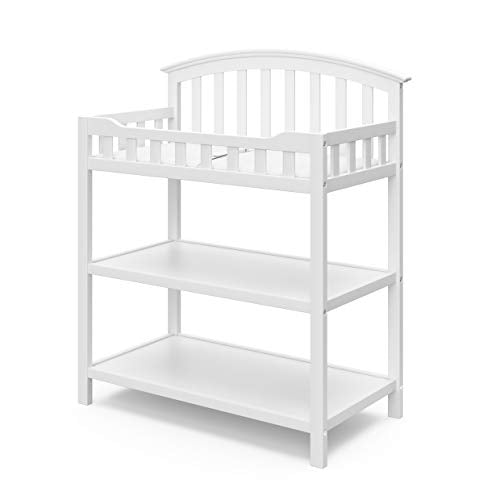 Nursery Changing Table with Storage Shelves and Water-Resistant Pad, White