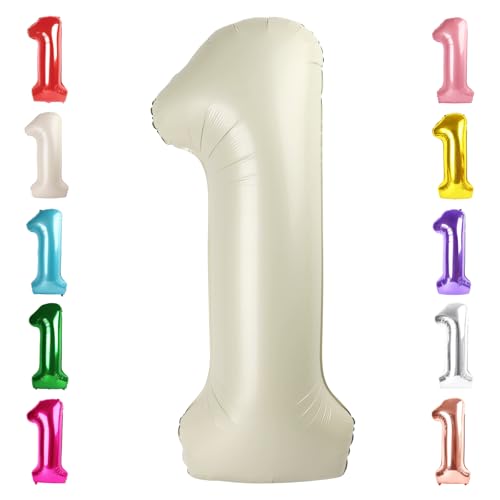 40-Inch Cream Number Balloons for 1st Birthday Decorations